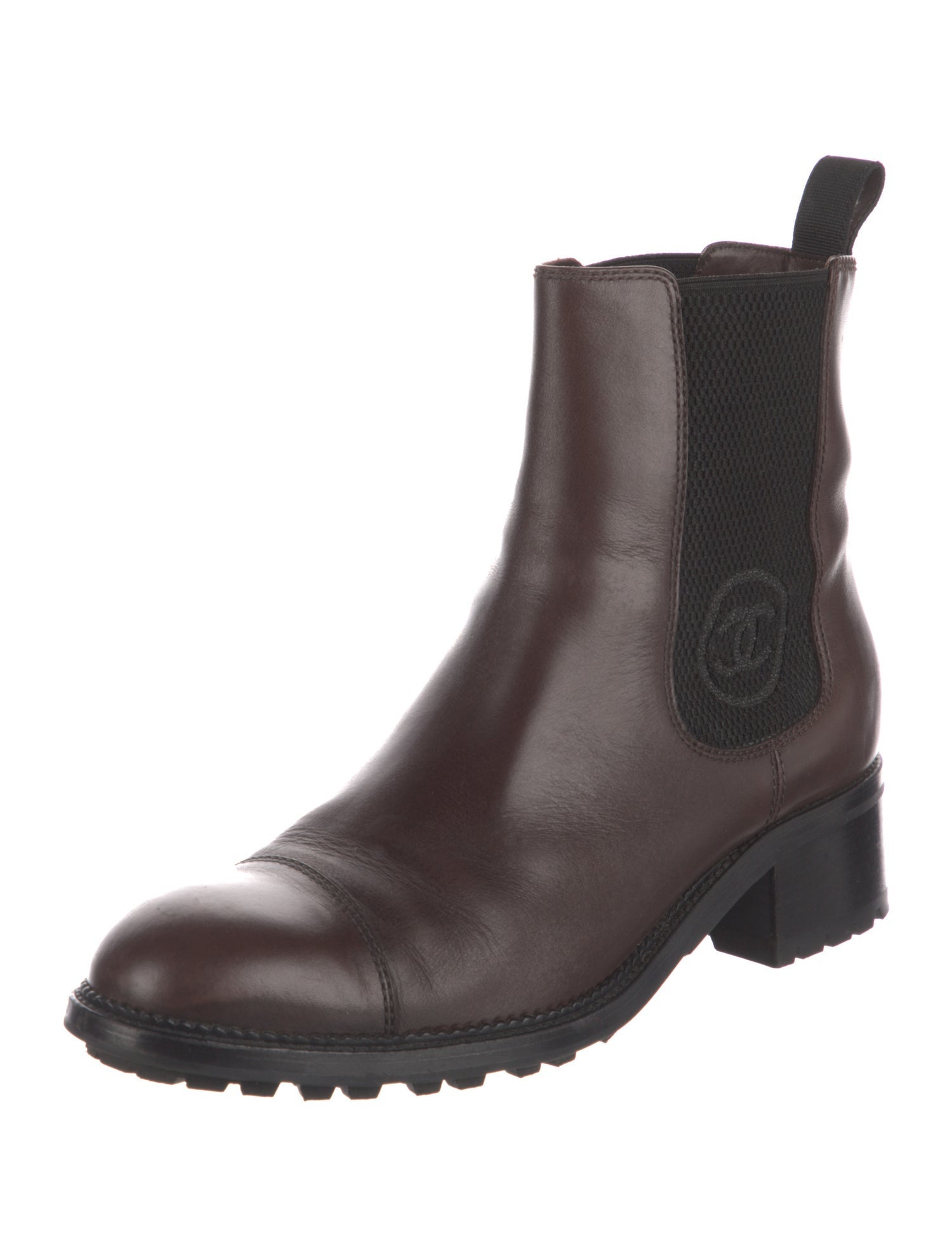 Chanel Interlocking CC Logo Leather Chelsea Boots